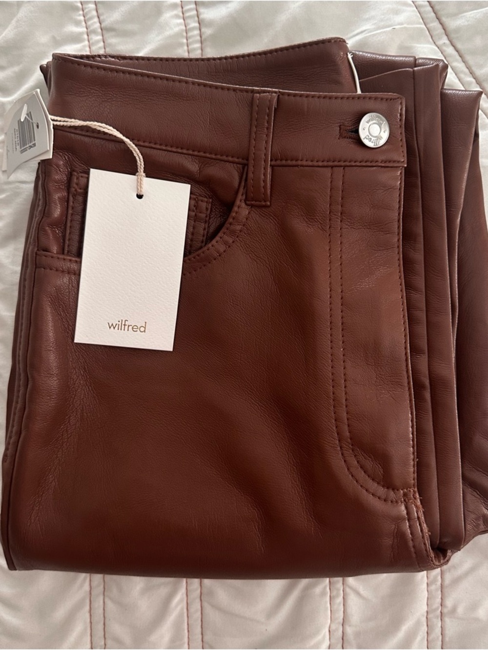 NWT Wilfred Aritzia Melina Faux Leather High-Rise Pants in Cognac